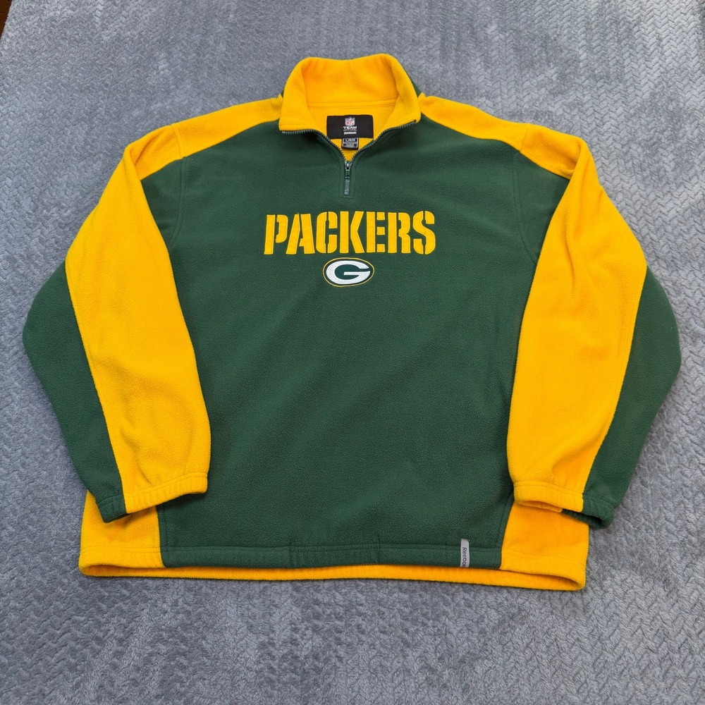 Reebok Green Bay Packers Mens Large Quarter Zip Fleece Green Gold NFL Pullover